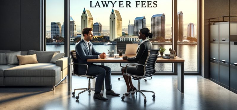 Attorney and client discussing lawyers fees for representation
